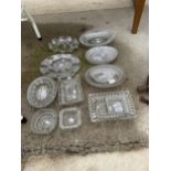 AN ASSORTMENT OF CUT GLASS DISHES, BOWLS AND TRINKET DISHES ETC