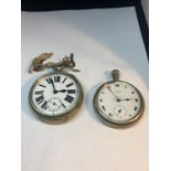 TWO VINTAGE WHITE METAL POCKET WATCHES TO INCLUDE A STANDARD USA AND A KEY WIND EXAMPLE