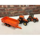 TWO BRITIANS RENAULT FARM TRACTORS AND A TIPPING TRAILER