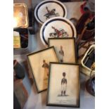 THREE FRAMED PICTURES OF MILITARY OFFICERS AND THREE CABINET PLATES BY WOOD AND SONS OF MOUNTED