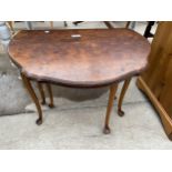 A MINIATURE WALNUT GATELEG TABLE ON CABRIOLE LEGS, 24" WIDE