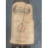 A SMALL BOTTLE OF 1918 CHATEAU LAUJAC CRUSE & FILS FRERES BORDEAUX BOTTLED BY HAYAND SON SHEFFIELD