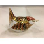 A ROYAL CROWN DERBY WREN WITH GOLD COLOURED STOPPER