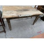 A VICTORIAN PINE SCRUB TOP KITCHEN TABLE, 54 X 35"