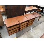 THREE TEAK THREE DRAWER FILING CHEST AND LUGGAGE STAND