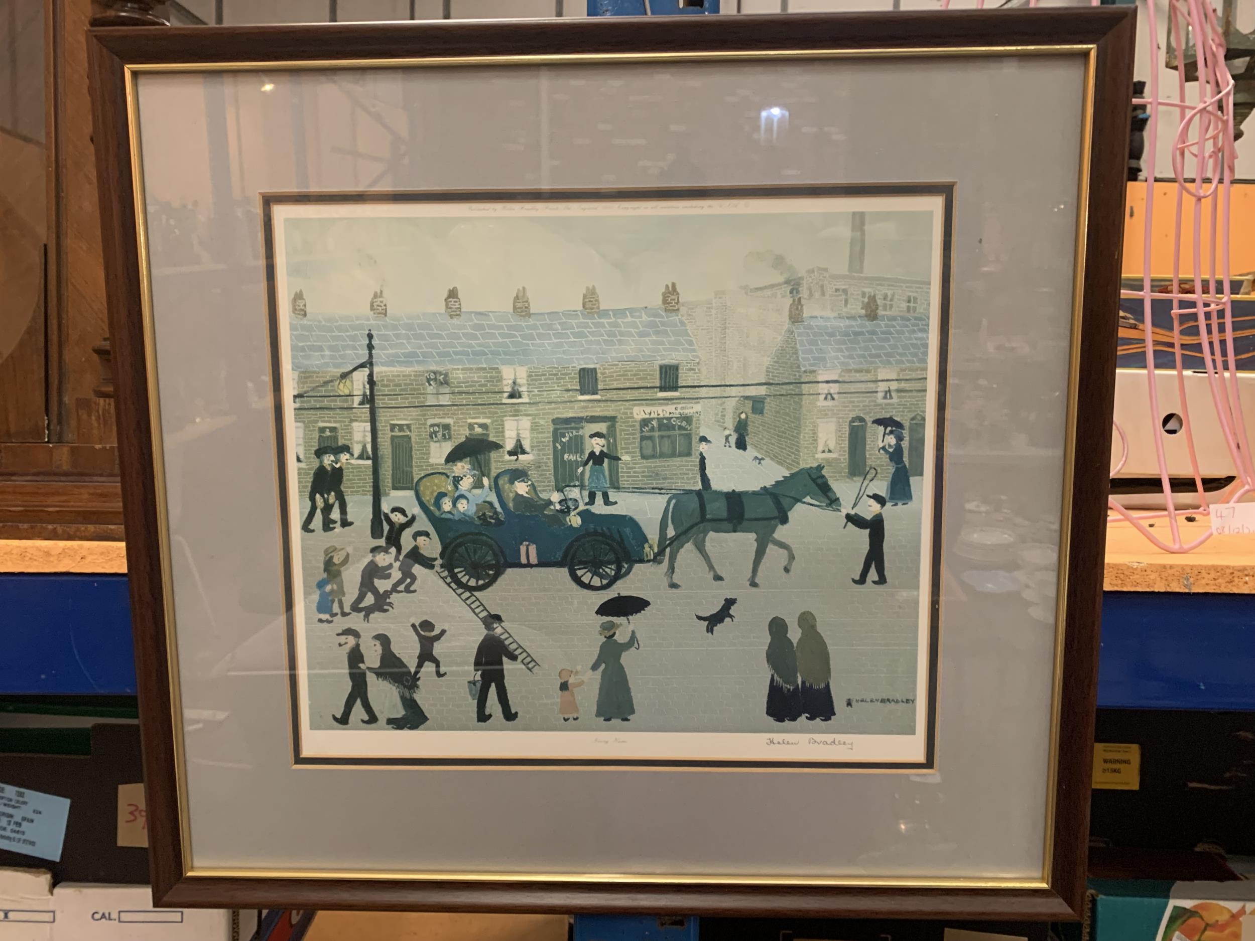 A FRAMED HELEN BRADBURY PRINT 'GOING HOME' PENCIL SIGNED TO LOWER RIGHT HAND CORNER