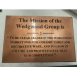 A COPPER SIGN 'THE MISSION OF THE WEDGWOOD GROUP' 37CM X 25CM
