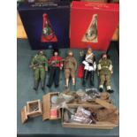FIVE UNBOXED ARTICULATED MILITARY FIGURES - BELIEVED DRAGON MODELS - BRITISH INCLUDING TWO BOXES