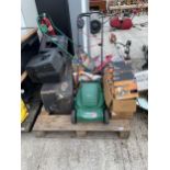 VARIOUS CLEARANCE ITEMS - LAWNMOWER, TWO STORAGE CHESTS, NEW BELTPACKS ETC