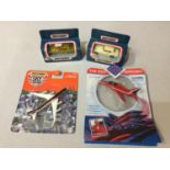 FOUR BOXED MODELS TO INCLUDE TWO MATCHBOX ROLLS ROYCE, A MATCHBOX PLANE AND A CORGI RED ARROW