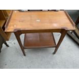 A RETRO TEAK TWO TIER TROLLEY