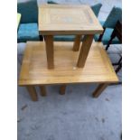 A MODERN OAK COFFEE TABLE AND MATCHING SMALL TABLE