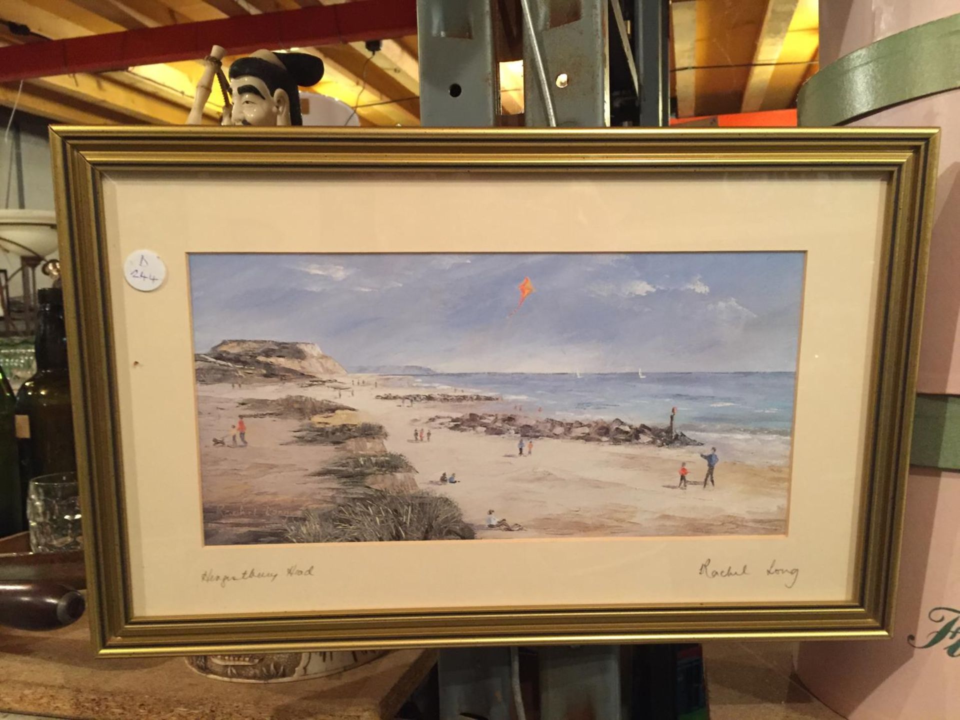 TWO FRAMED SIGNED PICTURES, ONE 'EVENING LIGHT' PENYGHENT, INDISTINCT SIGNATURE, THE OTHER A BEACH - Image 2 of 3