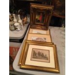 FIVE GILT FRAMED PICTURES TO INCLUDE A BOY IN A RED COSTUME, CHATSWORTH DERBYSHIRE, LIMITED EDITION,