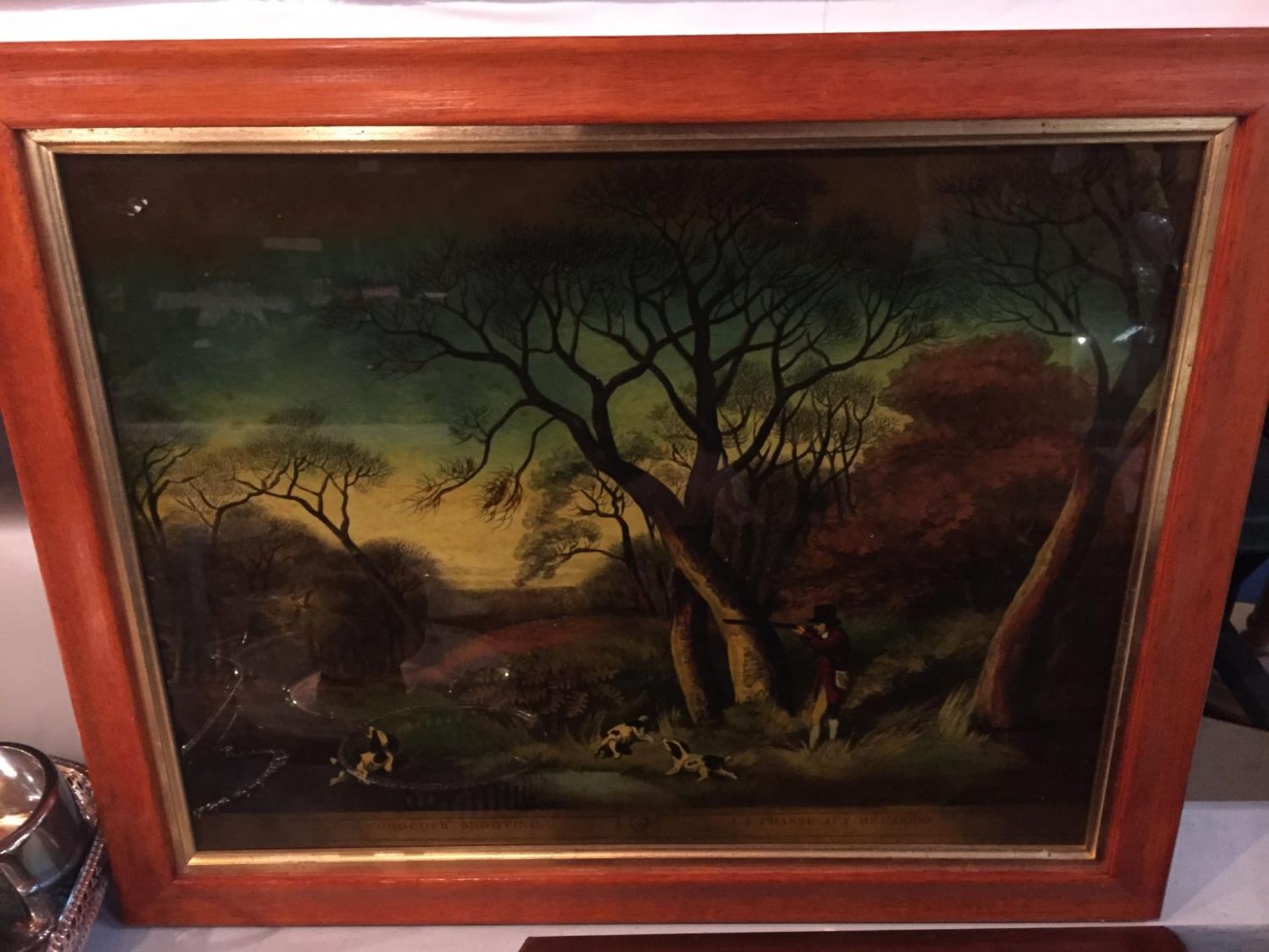 A FRAMED ORIGINAL HAND GLASS PAINTING WOODCOCK SHOOTING - Image 2 of 2
