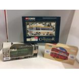 THREE BOXED CORGI BUSES - A DAIMLER FLEETLINE MANCHESTER CORPORATION, A SELNEC BEDFORD VAL AND A