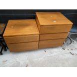 A RETRO TEAK CHEST OF THREE DRAWERS AND A RETRO TEAK TWO DRAWER CHEST, EACH 22" WIDE