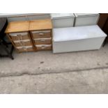 A MODERN LINEN CHEST AND A PAIR OF BATHROOM CHAIRS