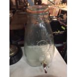 A LARGE ORIGINAL 8 LITRES KILNER JAR WITH A TAP AT THE BOTTOM