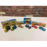 EIGHT BOXED AND ONE UNBOXED MATCHBOX VEHICLES - ALL MODEL NUMBER 4 OF VARIOUS ERAS AND COLOURS -