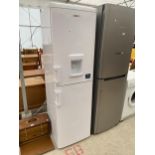 A WHITE UPRIGHT BEKO FRIDGE FREEZER WITH WATER DISPENSER