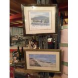 TWO FRAMED SIGNED PICTURES, ONE 'EVENING LIGHT' PENYGHENT, INDISTINCT SIGNATURE, THE OTHER A BEACH