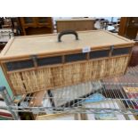 A VINTAGE FIVE SECTION WICKER PIGEON CARRYING CRATE