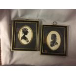 TWO FRAMED MINIATURE SILHOUETTES SIGNED ENID ELLIOTT LINDE