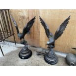 A PAIR OF IMPRESSIVE BRONZE SCULPTURES OF EAGLES 89CM HIGH 53CM WIDTH