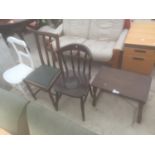 THREE VARIOUS CHAIRS AND A SMALL TABLE