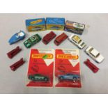 FIVE BOXED AND EIGHT UNBOXED MATCHBOX VEHICLES - ALL MODEL NUMBER 9 OF VARIOUS ERAS AND COLOURS -