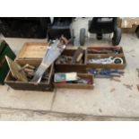 A LARGE ASSORTMENT OF HAND TOOLS TO INCLUDE SPANNERS, FILES AND RECORD STILSENS ETC