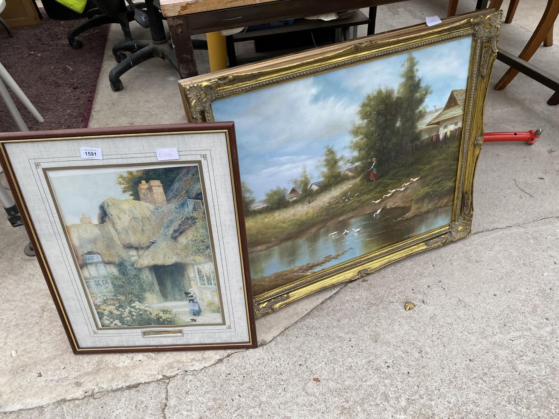 TWO FRAMED PICTURES TO INCLUDE A GILT FRAMED CANVAS