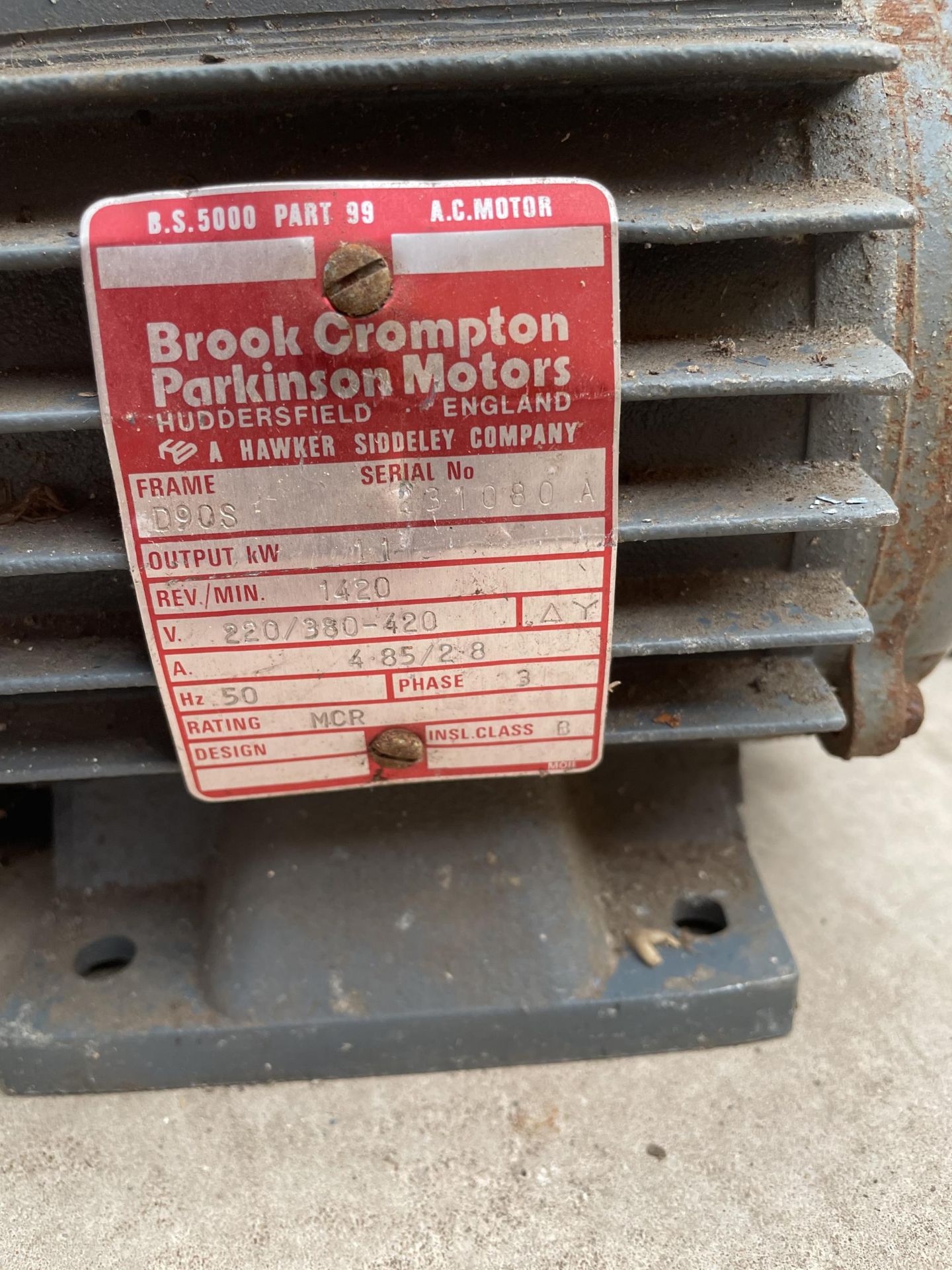 TWO FIXED MOTORS TO INCLUDE A BROOK CROMPTON - Image 2 of 3