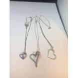 THREE MARKED SILVER NECKLACES WITH HEART DESIGN PENDANTS