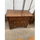 AN EARLY 20TH CENTURY OAK CHEST OF THREE DRAWERS, 36" WIDE