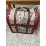 A VINTAGE STYLE CARRY CASE WITH MAP DECORATION