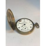 AN ANTIQUE THOMAS RUSSELL AND SON GOLD PLATED FULL HUNTER POCKET WATCH