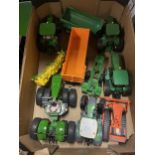 NINE MODEL FARM VEHICLES AND IMPLEMENTS - MOSTLY JOHN DEERE