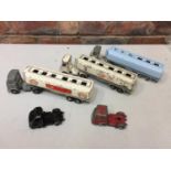 TWO CORGI AND THREE DINKY WAGONS FOR RESTORATION