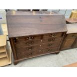 A 19TH CENTURY MAHOGANY AND INLAID BUREAU WITH FITTED INTERIOR 48" WIDE