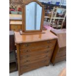 A MODERN PIERRE FONTAINE CHEST OF FIVE DRAWERS WITH SWING FRAME MIRROR, 35.5" WIDE