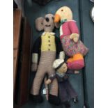 THREE VINTAGE TOYS TO INCLUDE A HAND KNITTED WW11 MOUSE, A FELT AND FABRIC DUCK AND A SAILOR DOLL