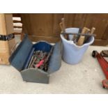 AN ASSORTMENT OF HAND TOOLS TO INCLUDE HAMMERS, SPANNERS AND STILSENS ETC