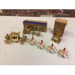 TWO BOXED VINTAGE 1950'S BRITAINS MODELS TO INCLUDE A CORONATION CHAIR, CORONATION COACH AND AN