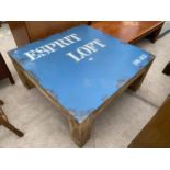 AN INDUSTRIAL THEME COFFEE TABLE WITH METAL TOP BEARING 'ESPRIT LOFT.H.M-108', 39.5" SQUARE