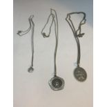 THREE MARKED SILVER NECKLACES WITH ST CHRISTOPHER PENDANTS