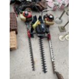 THREE VARIOUS PETROL ENGINE HEDGE CUTTERS TO INCLUDE A ROBIN HT231 ETC