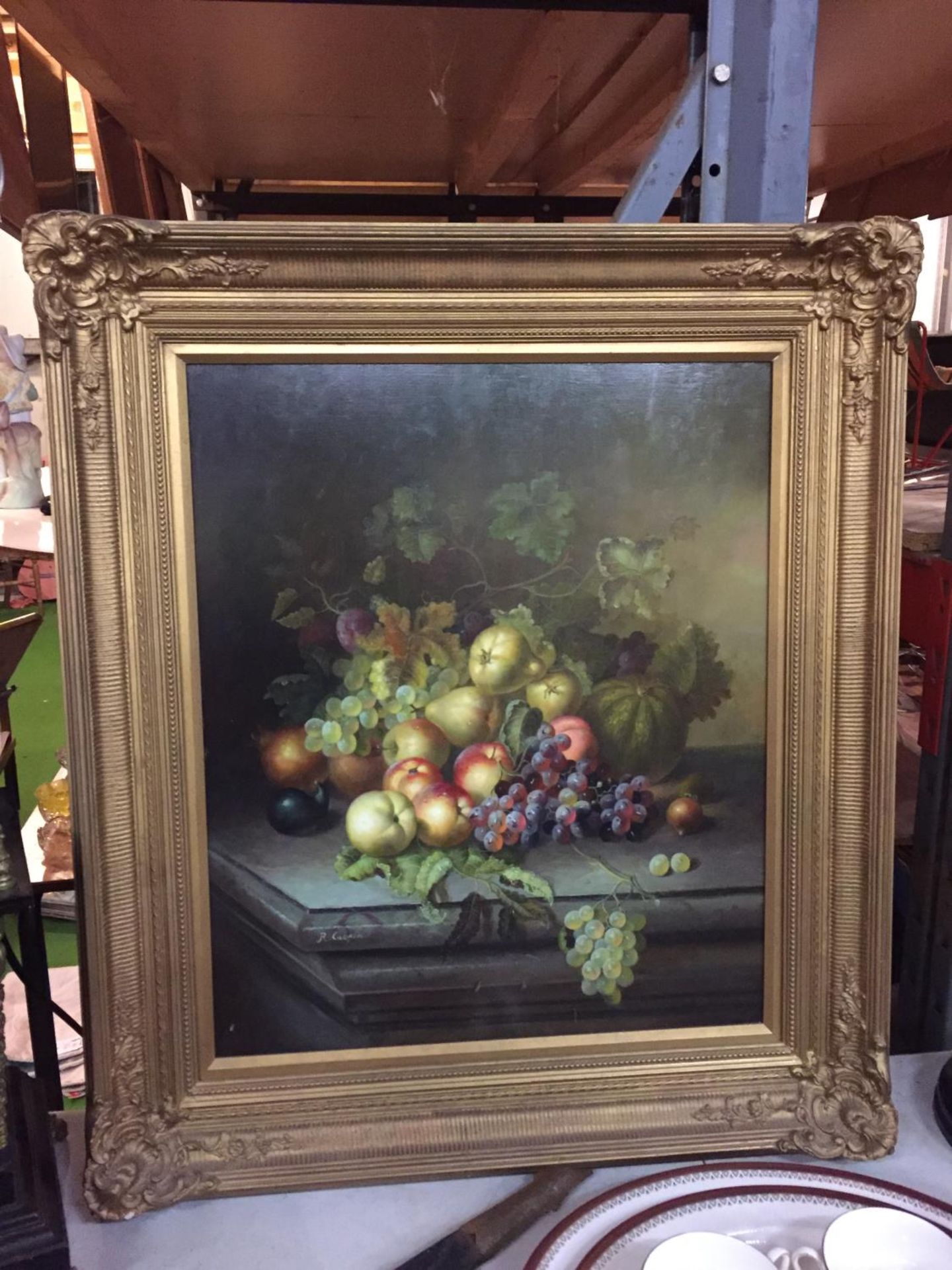 A GILDED FRAMED OIL ON BOARD STILL LIFE PAINTING OF FRUIT, SIGNED R CASPER - Image 2 of 4