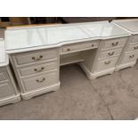A MODERN WHITE KNEEHOLE DRESSING TABLE, 59" WIDE